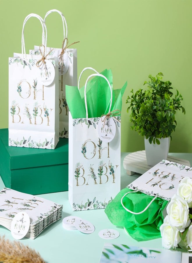 PerKoop 50 Sets Greenery Baby Shower Favor Bags Bundle with 50 Green Tissue Paper 50 Tags 1 Rope Baby Shower Thank You Gift Bags with Handles for Guests Gender Reveal Treat Goodies Party Favor - Image 5